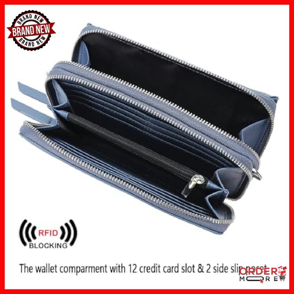 Vegan Leather RFID Crossbody Wallet Wristlet with Phone Pocket - Picture 4 of 8